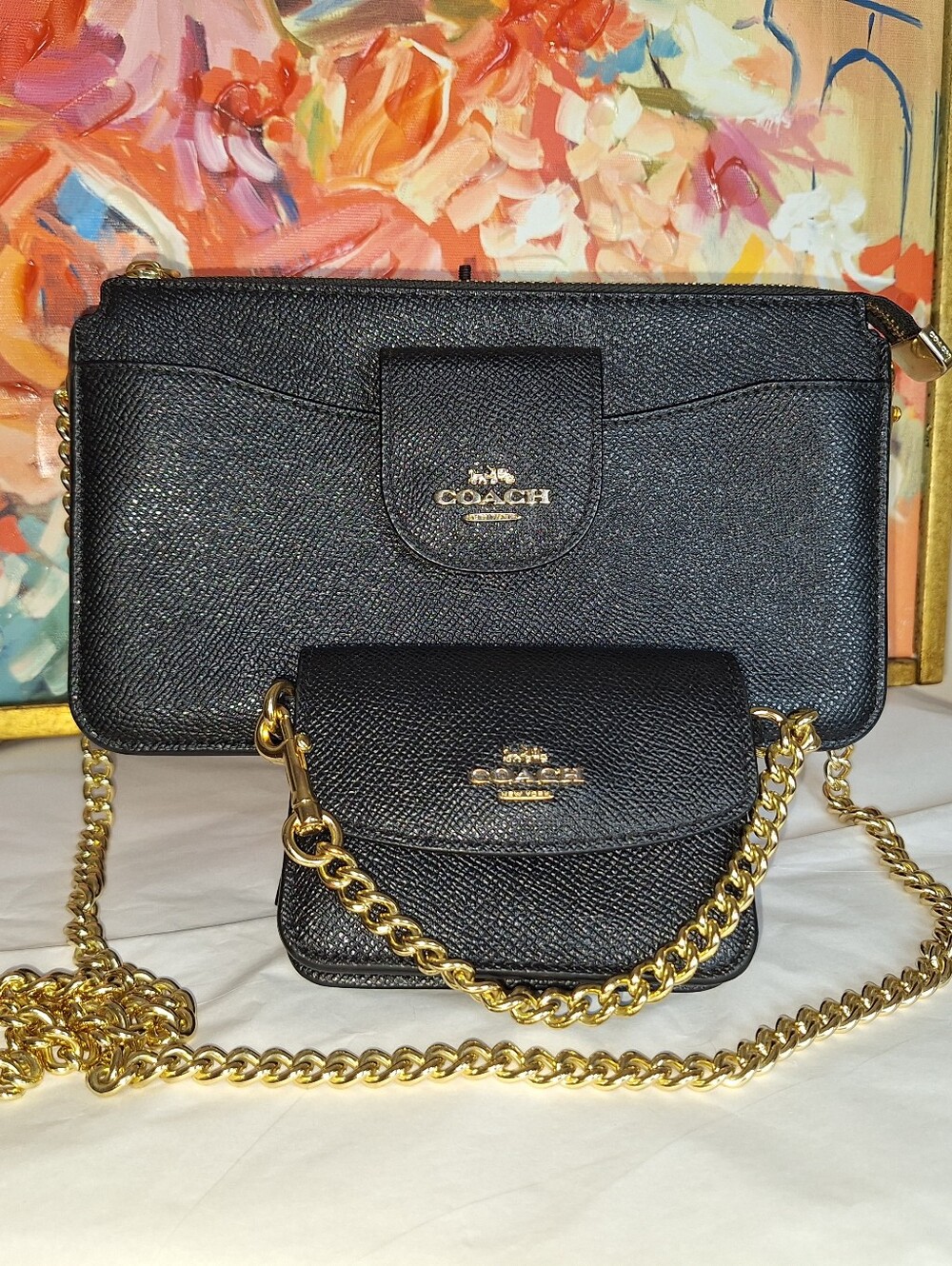 COACH Hayden Crossbody Clutch With Hybrid Pouch Black Crossgrain Leather Set EU